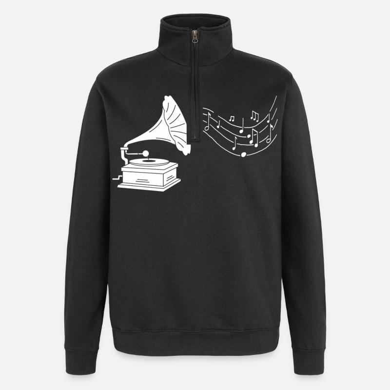 gramophone blanc et musique - Sweat à zip 1/4 - noir