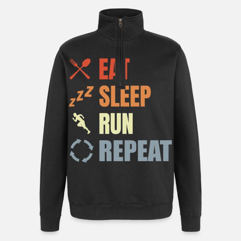 Manger, dormir, courir, répéter - Sweat à zip 1/4 - noir