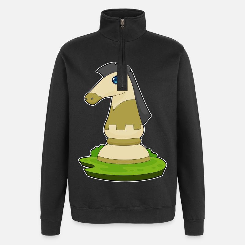 Schachfigur Springer Schach - Quarter-Zip-Sweatshirt - Schwarz