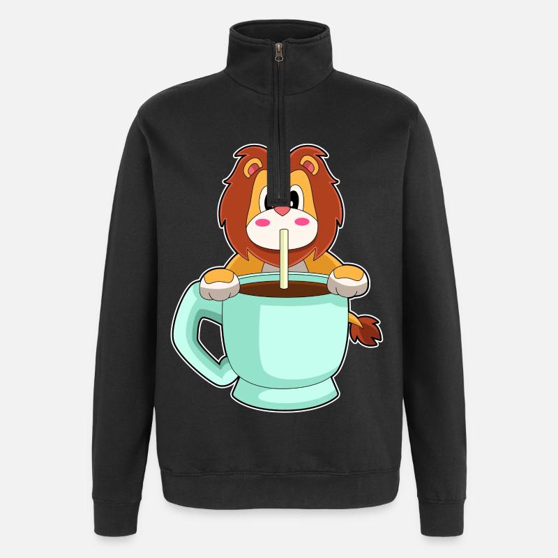 Löwe Tasse Kaffe - Quarter-Zip-Sweatshirt - Schwarz