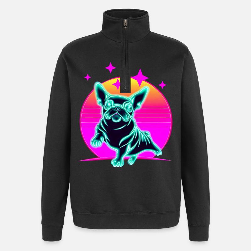 Bulldog français Synthwave Frenchie - Sweat à zip 1/4 - noir