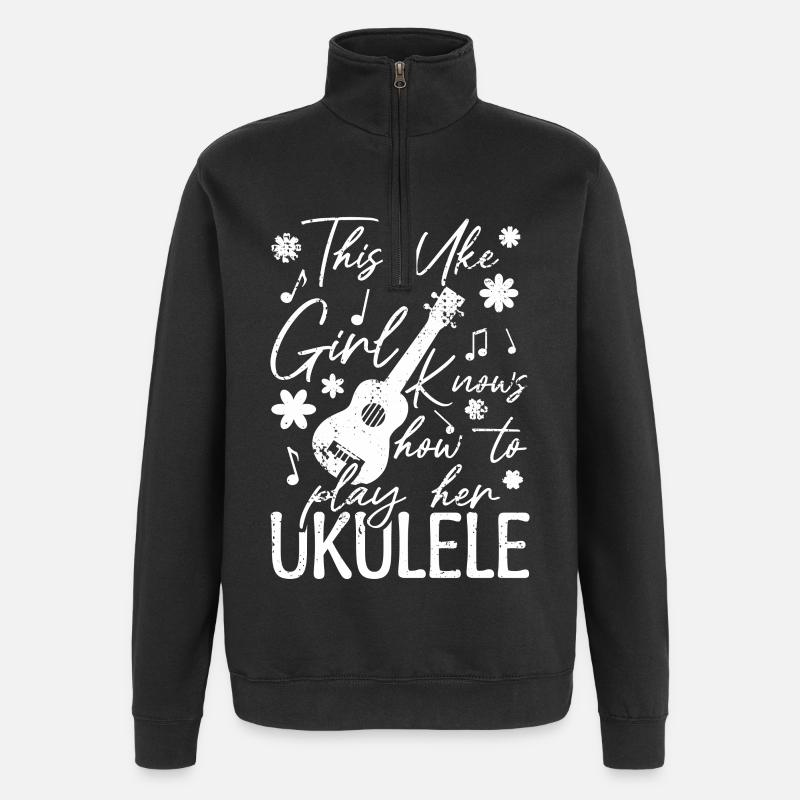 Fille ukulélé - Sweat à zip 1/4 - noir