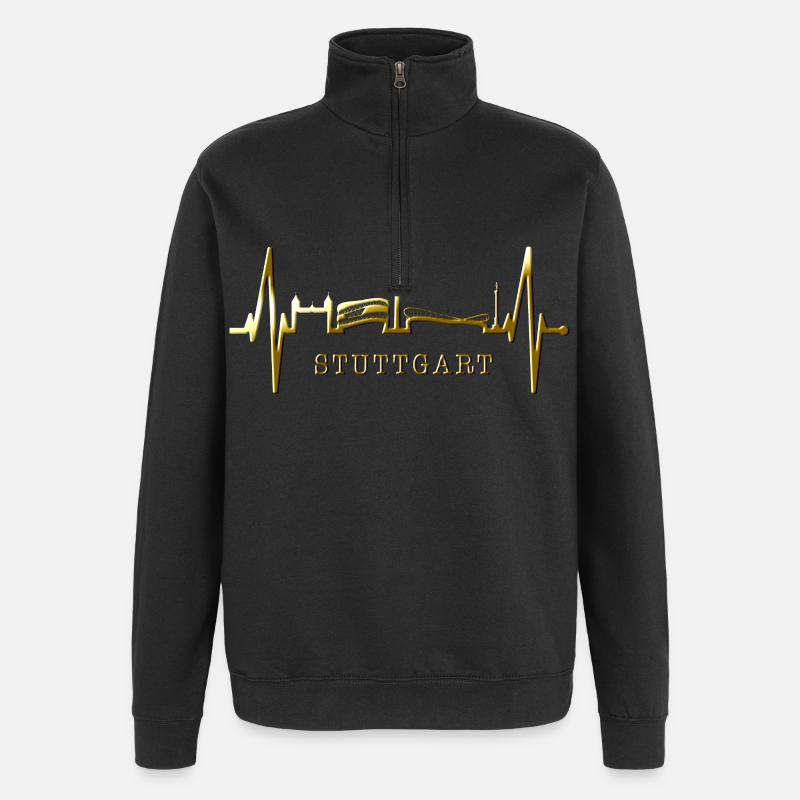 Stuttgart Skyline Herzschlag Herz Stuttgarter Fan - Quarter-Zip-Sweatshirt - Schwarz