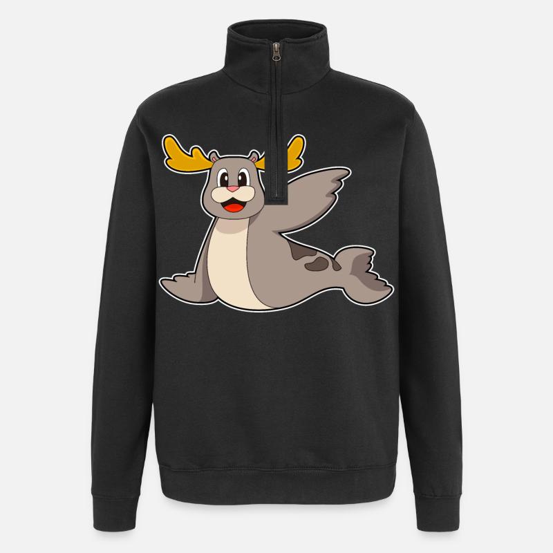 Seehund Rentier - Quarter-Zip-Sweatshirt - Schwarz