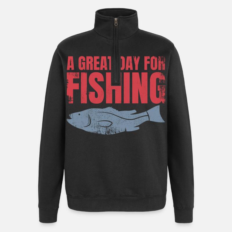 Slogan de pêche - Sweat à zip 1/4 - noir
