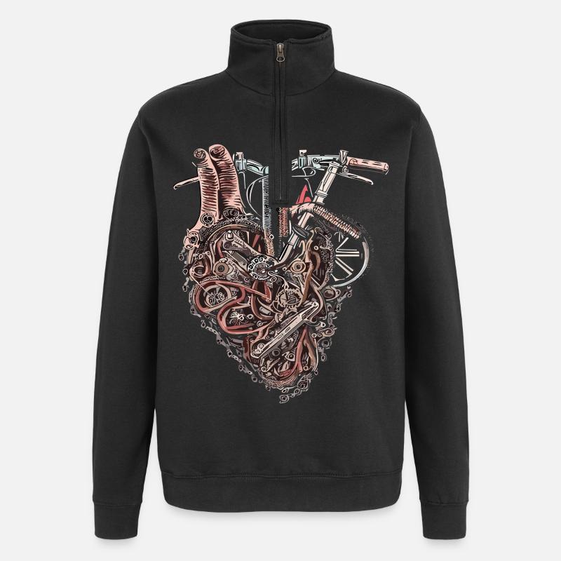 Machines mécaniques deux-roues coeur - Sweat à zip 1/4 - noir