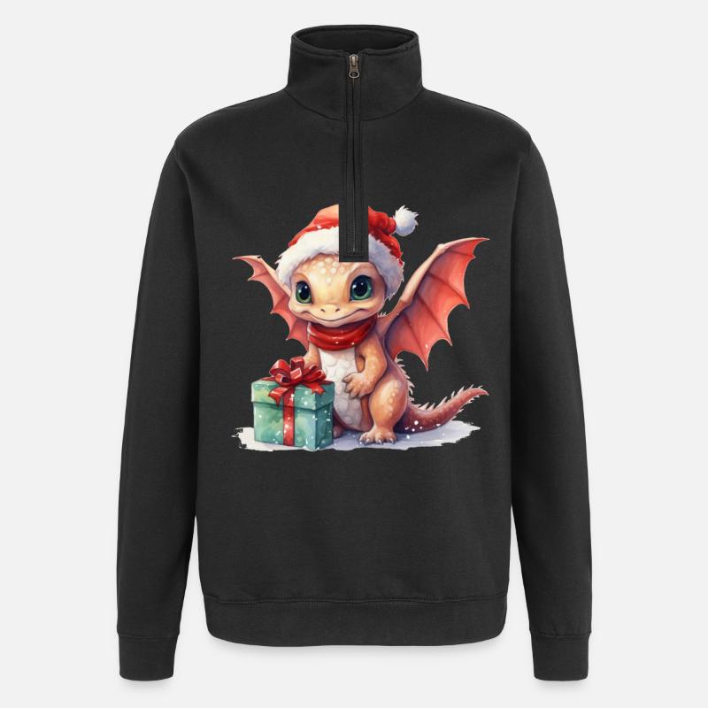 Christmas dragon with gift - Quarter-Zip Sweatshirt - black
