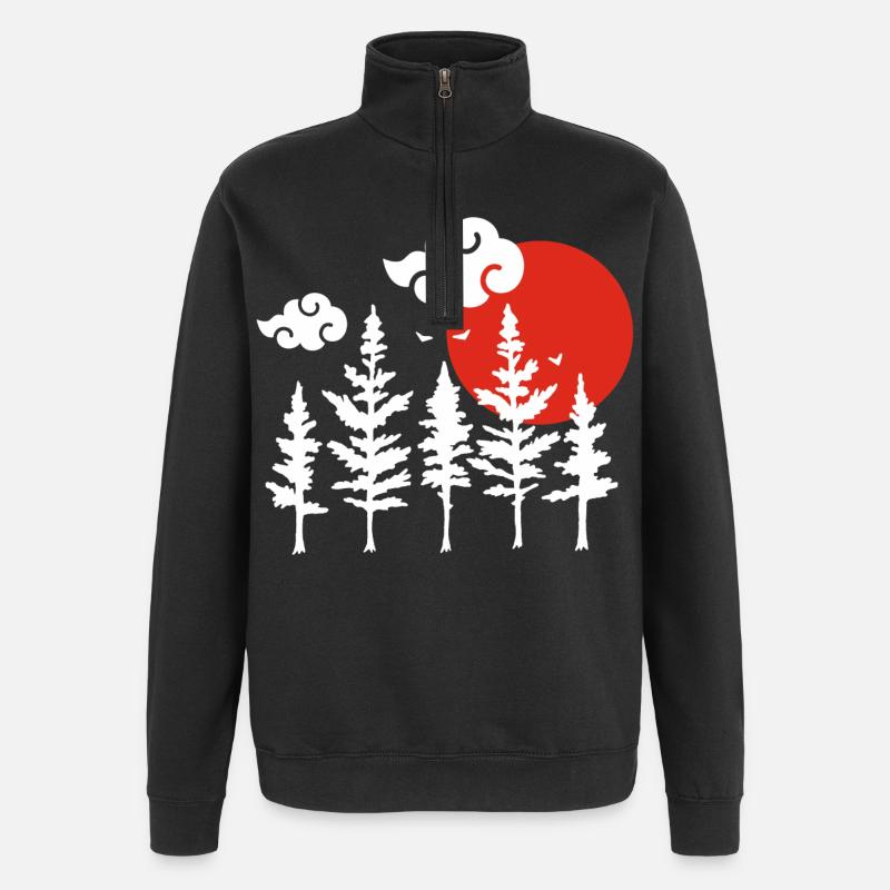 Weiße Bäume und rote Sonne - Quarter-Zip-Sweatshirt - Schwarz