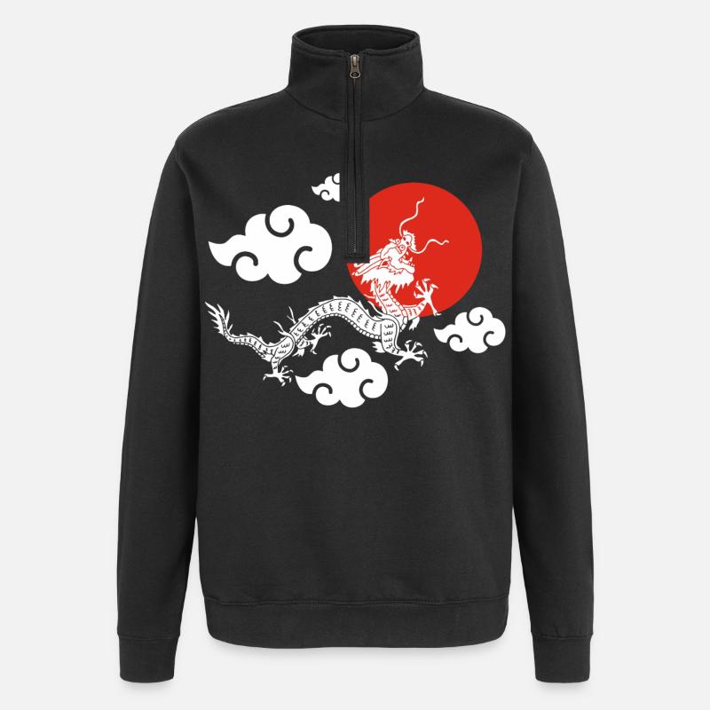 L'envol du dragon blanc - Sweat à zip 1/4 - noir