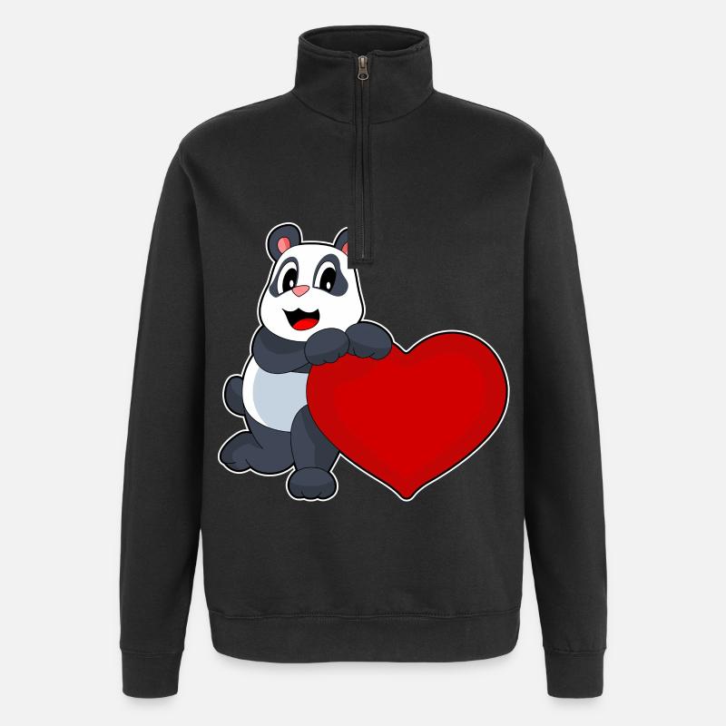 Cœur de panda - Sweat à zip 1/4 - noir