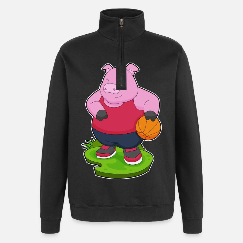 Cochon Basketteur Basketteur - Sweat à zip 1/4 - noir