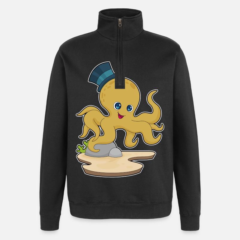 Chapeau de gentleman pieuvre - Sweat à zip 1/4 - noir