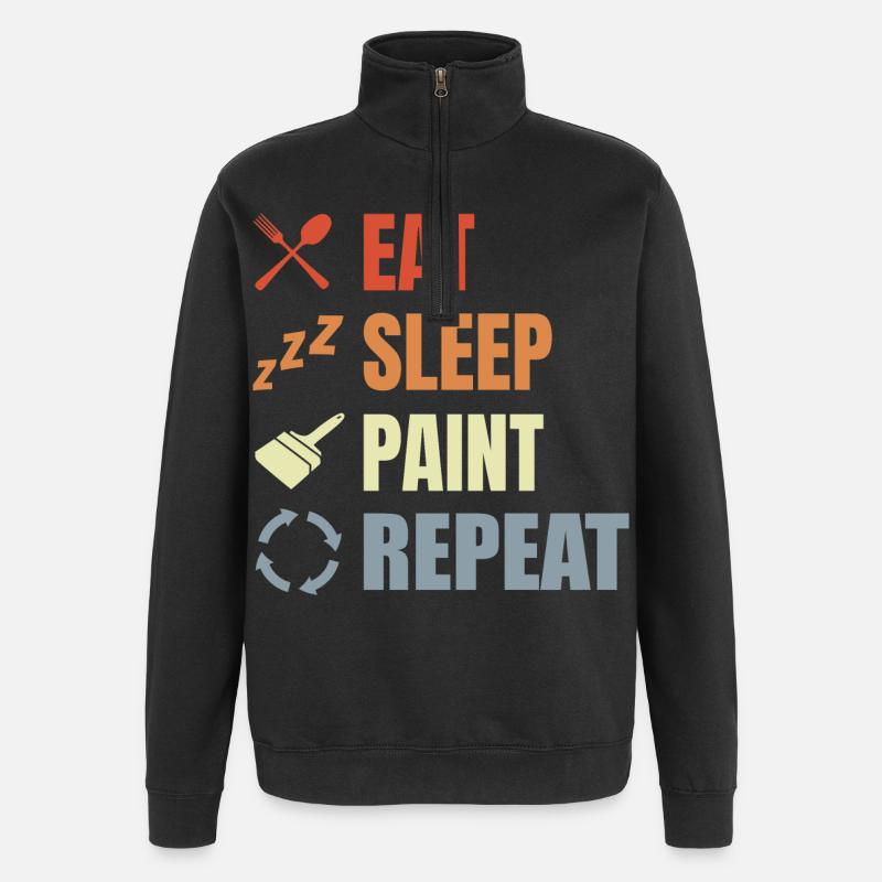 Manger, dormir, peindre, répéter - Sweat à zip 1/4 - noir