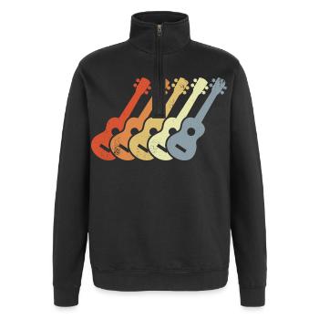 Dessin de ukulélé vintage - Sweat à zip 1/4 - noir - Devant - AI Model Female 172 light (172cm) & AI Model Male 178 dark (178cm)
