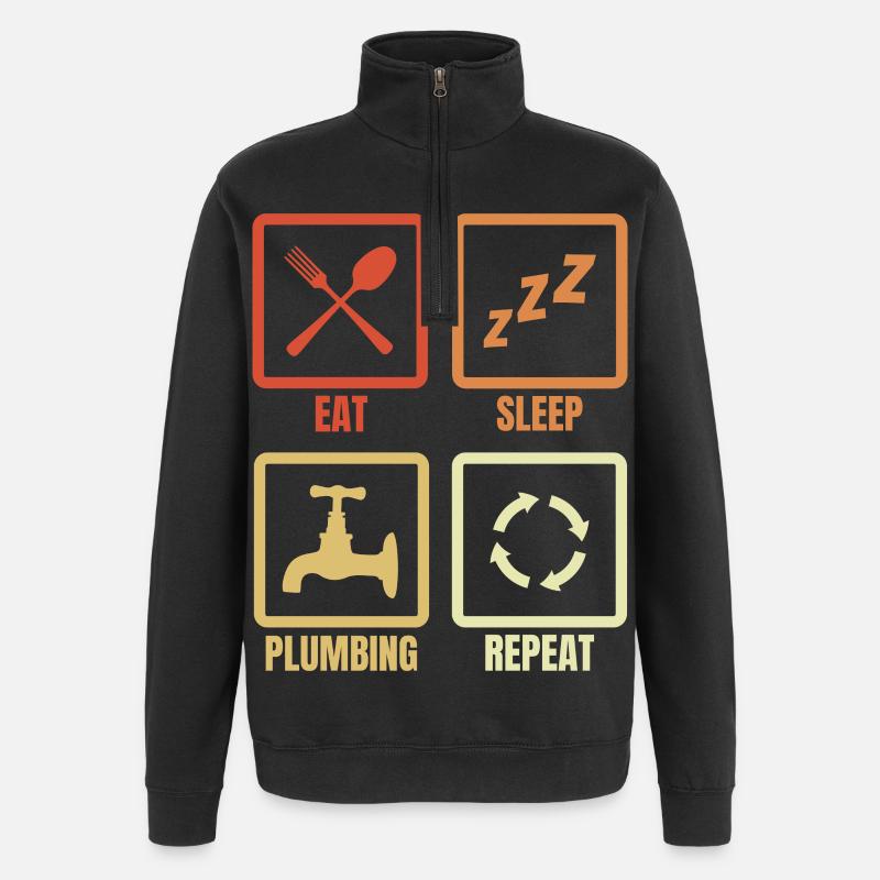 Manger, dormir, plomber, répéter - Sweat à zip 1/4 - noir