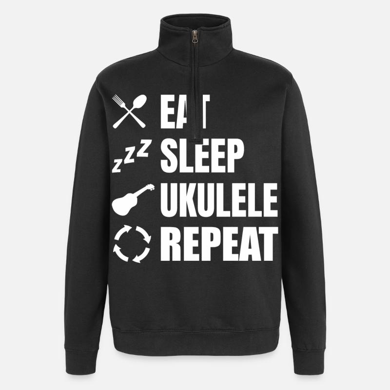 Eat Sleep Ukulélé Repeat - Sweat à zip 1/4 - noir
