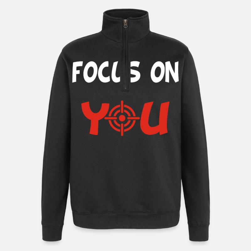 Focus on you (Englisch und Weiß) - Quarter-Zip-Sweatshirt - Schwarz
