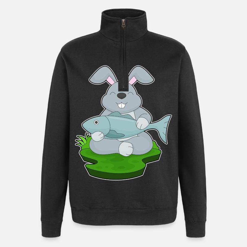 Lièvre, Pêcheur, Poisson, Pêche - Sweat à zip 1/4 - noir