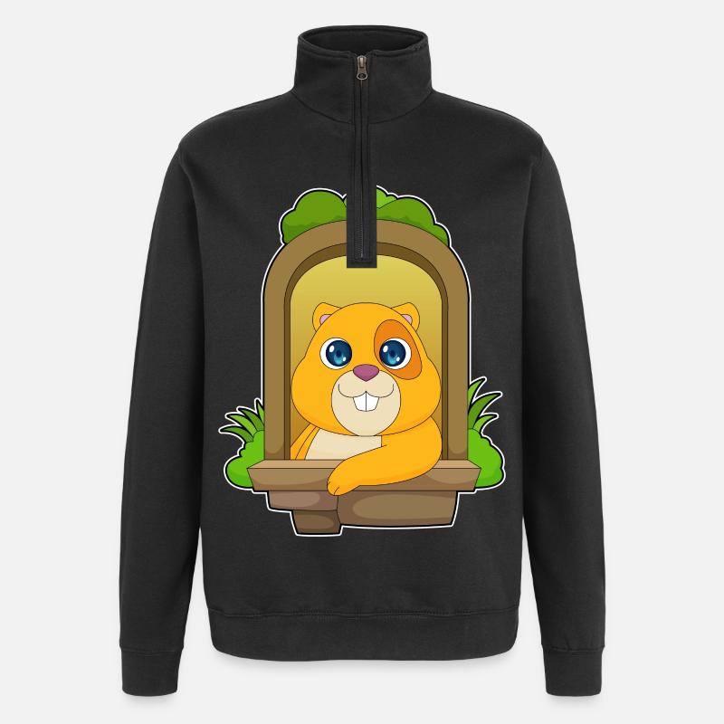 Hamster regarde par la fenêtre - Sweat à zip 1/4 - noir