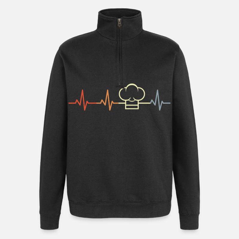 Retro Chef's Hat Heart Line - Quarter-Zip Sweatshirt - black