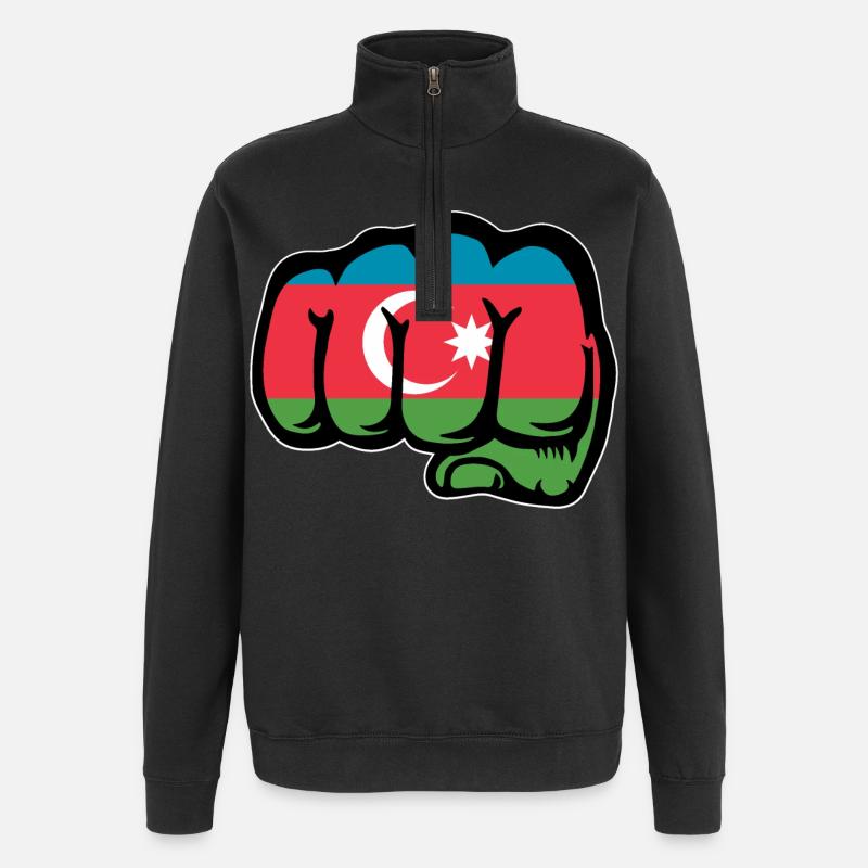 Aserbaidschan Flagge Faust Hand - Quarter-Zip-Sweatshirt - Schwarz