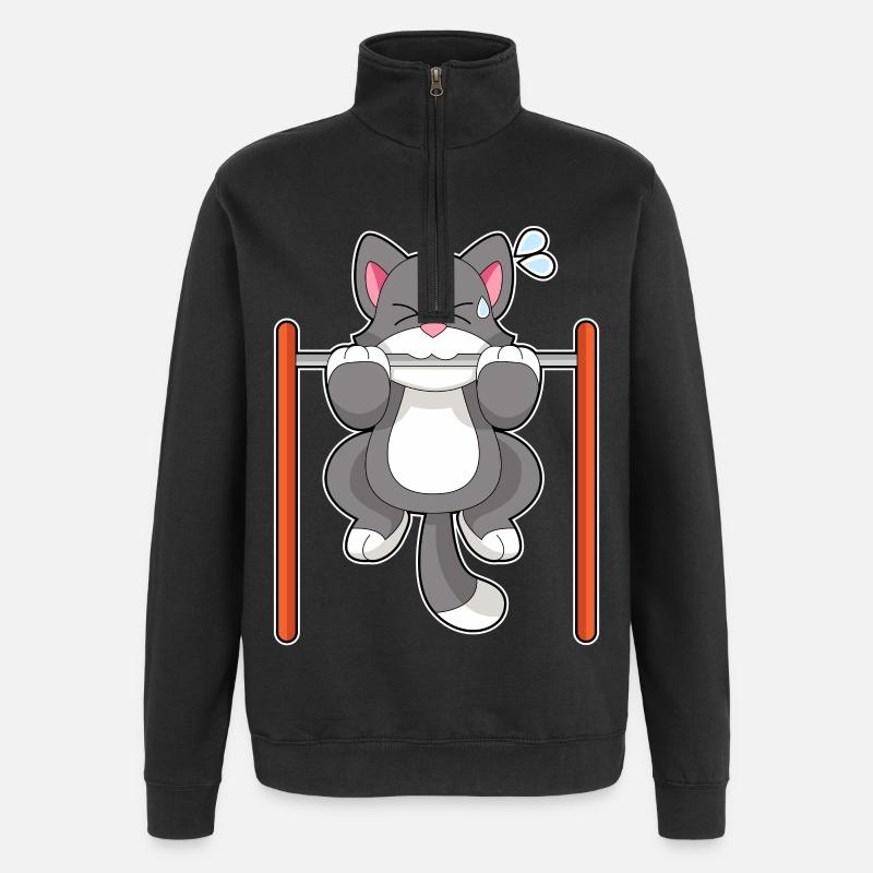 Cat Bodybuilder Pull-ups Bodybuilding - Quarter-Zip Sweatshirt - black