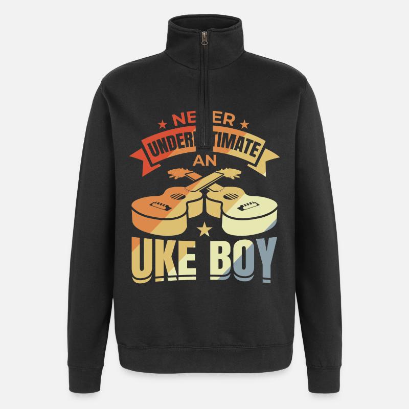 Never underestimate a ukulele boy - Quarter-Zip Sweatshirt - black