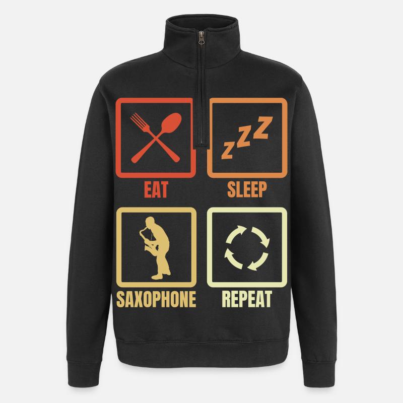 Eat Sleep Saxophone Répéter - Sweat à zip 1/4 - noir