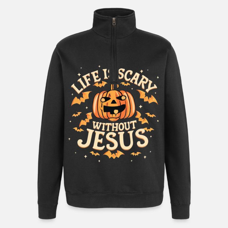 Life is scary without Jesus - Quarter-Zip Sweatshirt - black