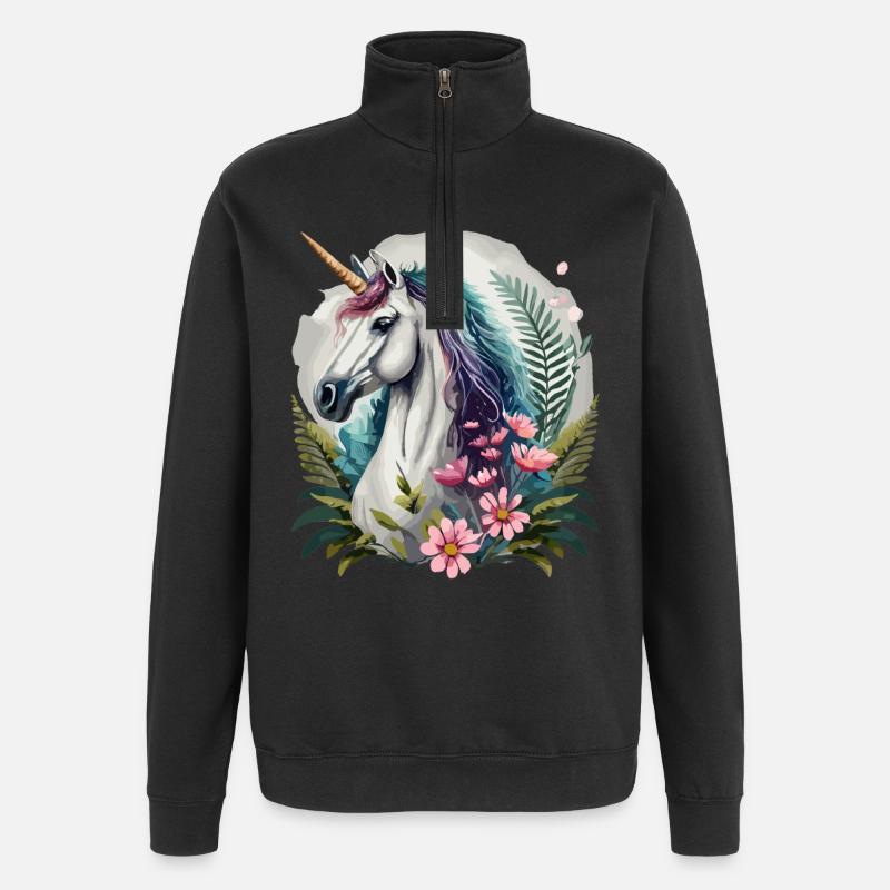 Wunderschönes Einhorn mit Blumen - Quarter-Zip-Sweatshirt - Schwarz