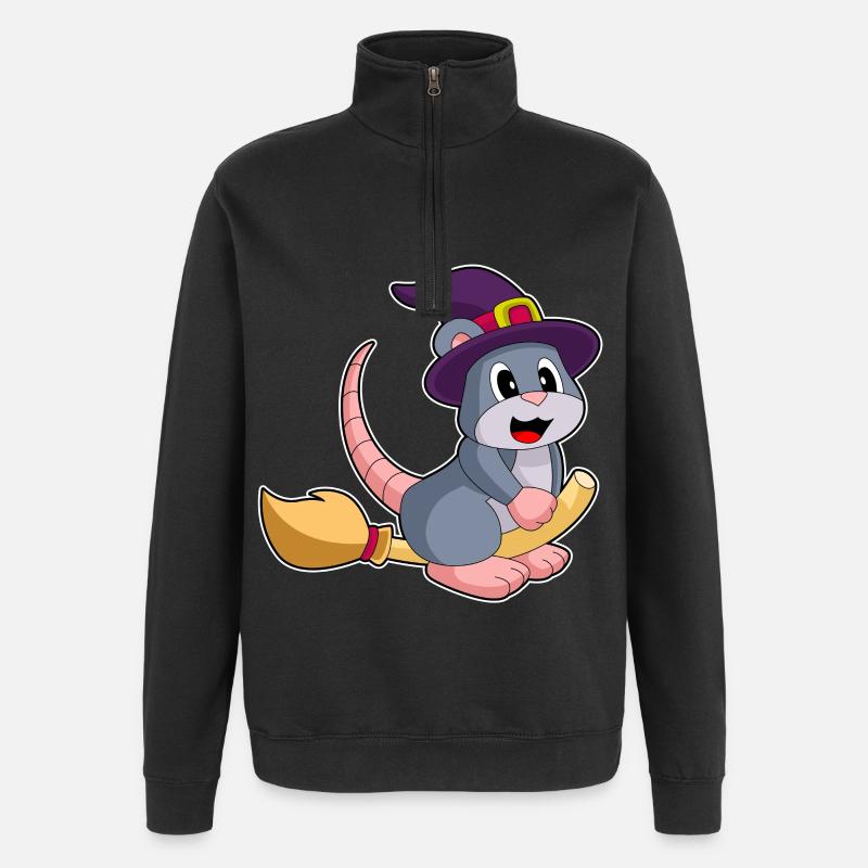 Mouse Witch Broom - Quarter-Zip Sweatshirt - black