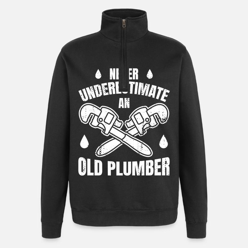 Never Underestimate An Old Plumber - Quarter-Zip Sweatshirt - black
