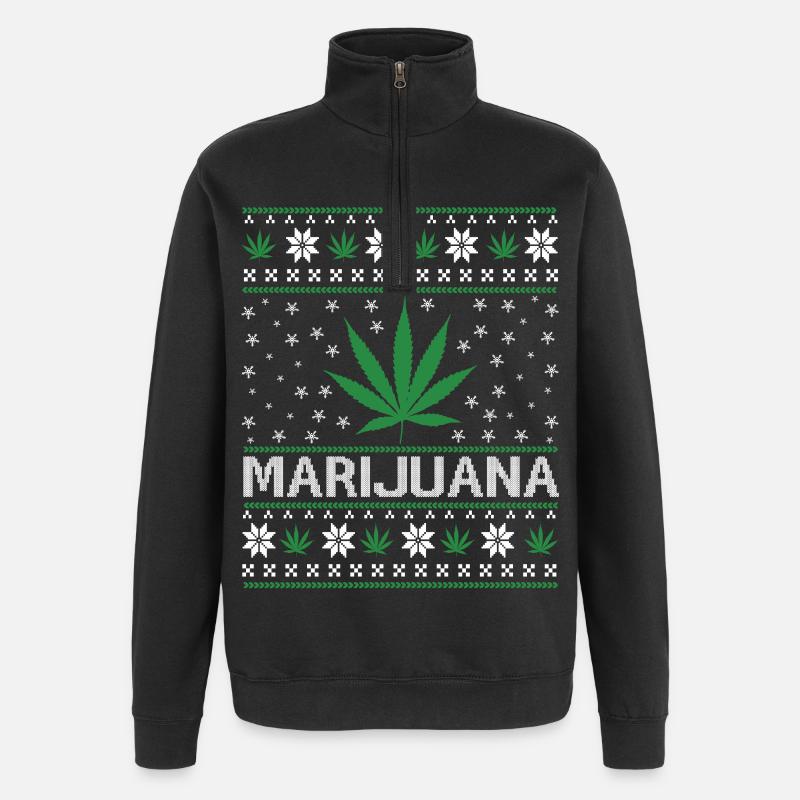 Noël de la marijuana, joyeux Noël - Sweat à zip 1/4 - noir