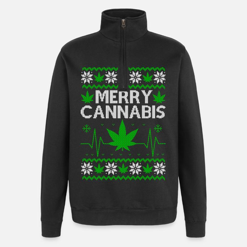 Joyeux Noël, Joyeux Cannabis - Sweat à zip 1/4 - noir