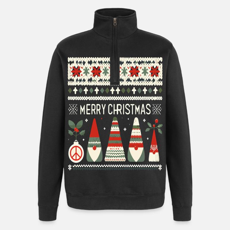 Christmas Gnomes Knitting Pattern - Quarter-Zip Sweatshirt - black
