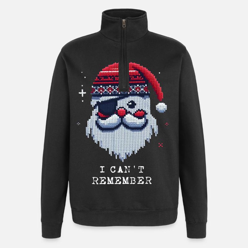 Weihnachtsmann mit Augenklappe Strickmuster - Quarter-Zip-Sweatshirt - Schwarz