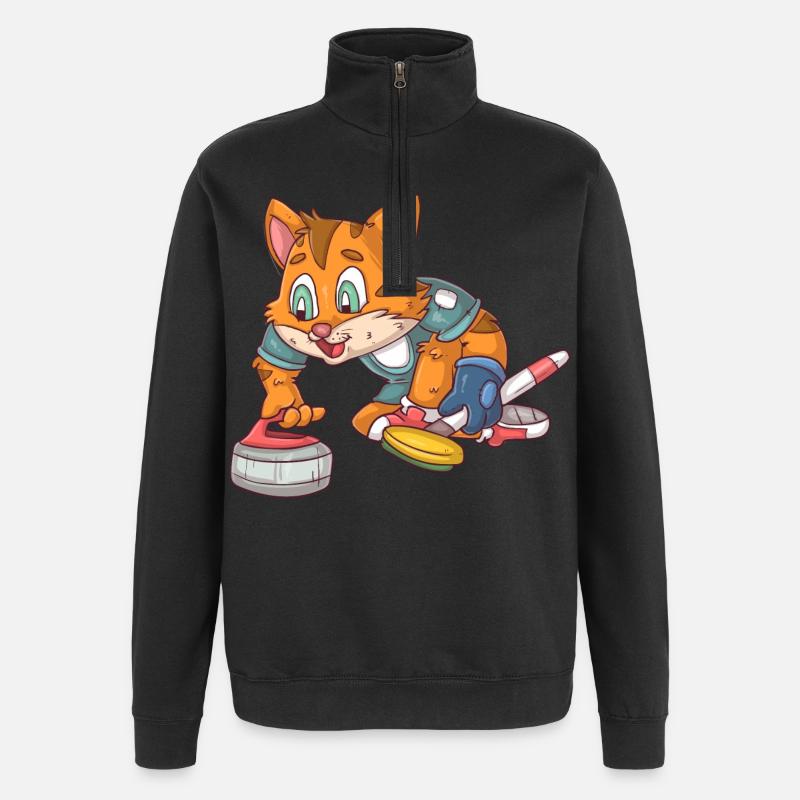 Chat de curling - Sweat à zip 1/4 - noir