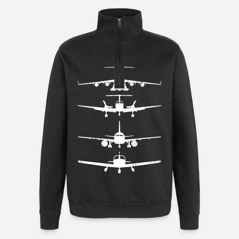 Modèles d’avions rétro - Sweat à zip 1/4 - noir