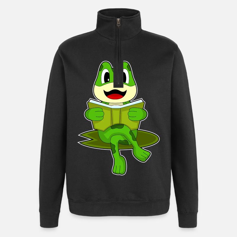 Frosch Nerd Buch - Quarter-Zip-Sweatshirt - Schwarz