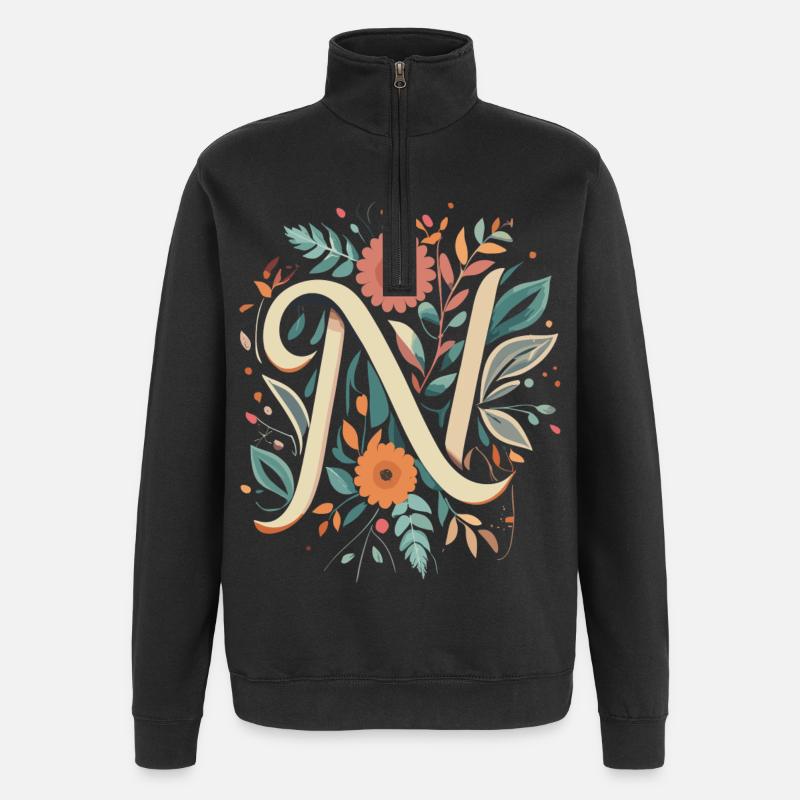 N Typographie floral - Quarter-Zip-Sweatshirt - Schwarz