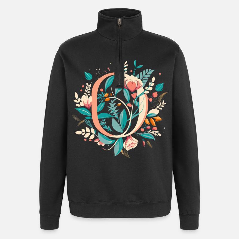 O typography floral - Quarter-Zip-Sweatshirt - Schwarz