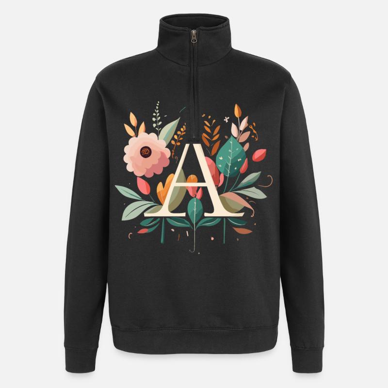 A Typografie mit Blumen - Quarter-Zip-Sweatshirt - Schwarz