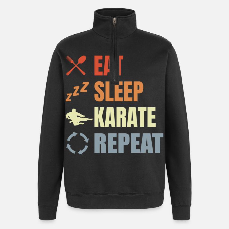 Eating, sleeping, repeating karate - Quarter-Zip Sweatshirt - black