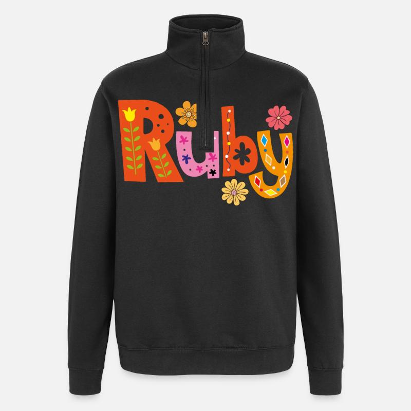Personalisierter Ruby-Name - Quarter-Zip-Sweatshirt - Schwarz