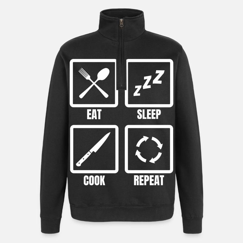 Manger, dormir, cuisiner, répéter - Sweat à zip 1/4 - noir