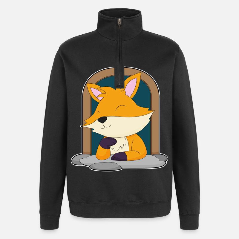 Renard dans une fenêtre - Sweat à zip 1/4 - noir