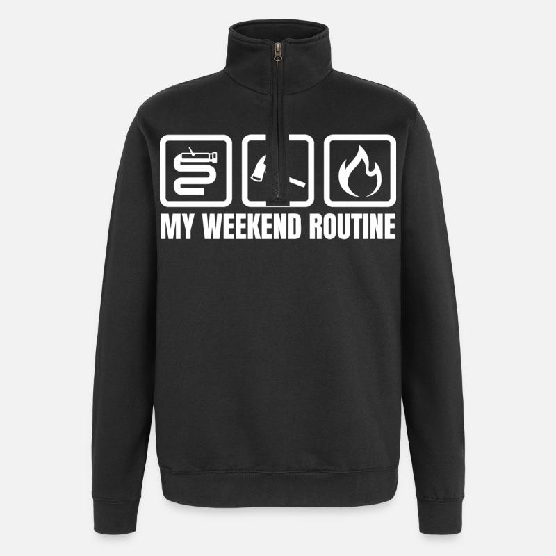 Wochenendroutine Feuerwehr - Quarter-Zip-Sweatshirt - Schwarz