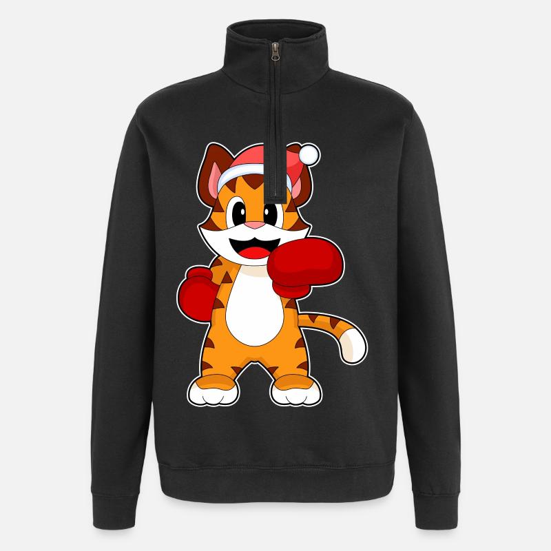 Boxer de Noël tigre - Sweat à zip 1/4 - noir