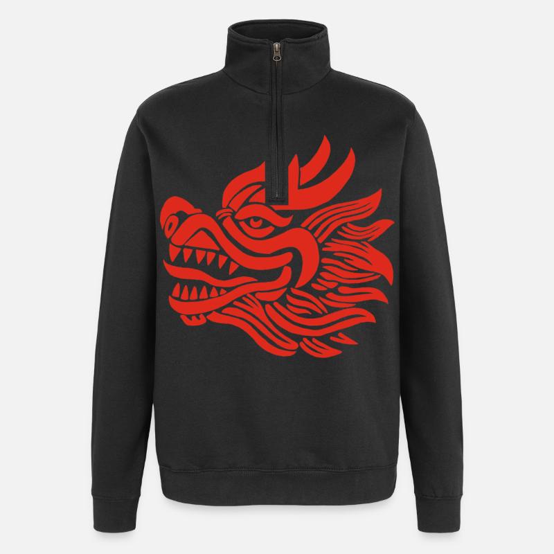 Tête de dragon chinois (rouge) - Sweat à zip 1/4 - noir