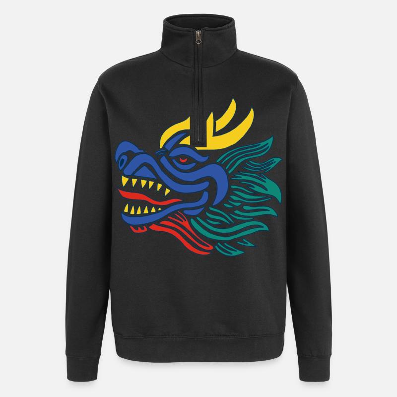 Das Lächeln des Drachen - Quarter-Zip-Sweatshirt - Schwarz